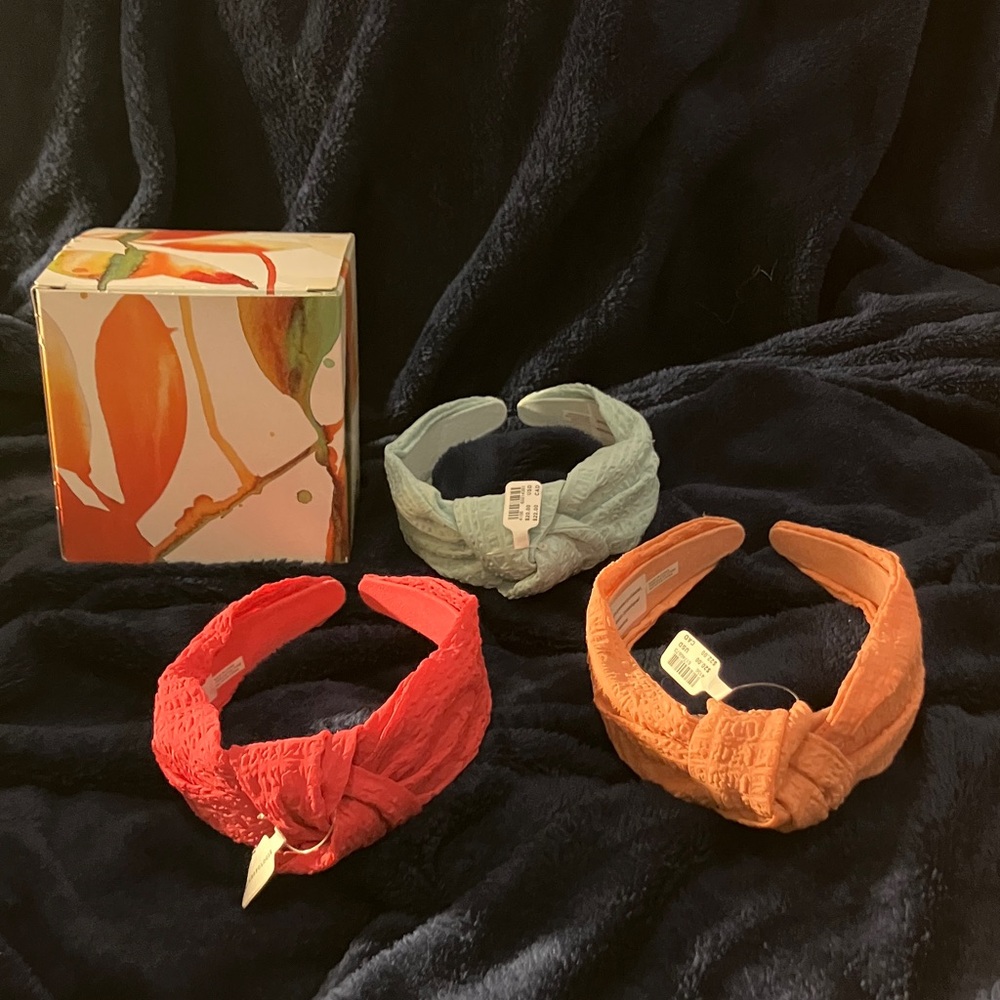Anthropologie Vibrant Headband Set - Red, Blue, Orange